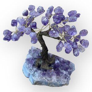 Amethyst Bonsai Crystal Tree Of Life Geode Base Gemstone Chakra Tree 7" Tall (E)